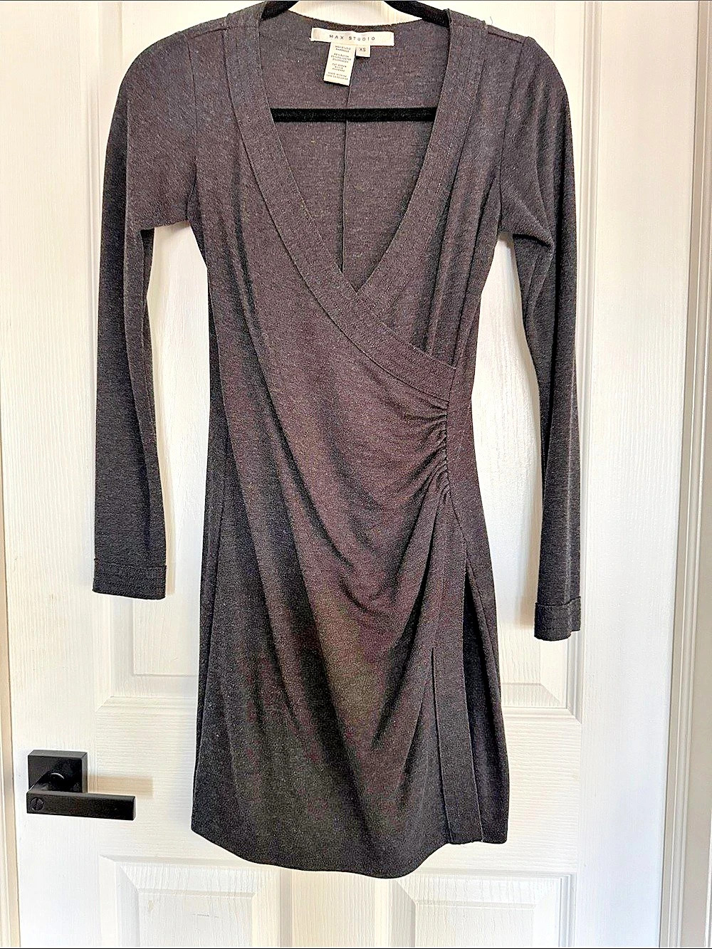 Max Studio Ruched Wrap Midi Dress in Black Size XS